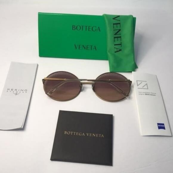 Authentic New BOTTEGA VENETA Satinized metal over round sunglasses - Picture 10 of 11